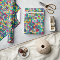 Colourful mosaic, geometric squares pattern