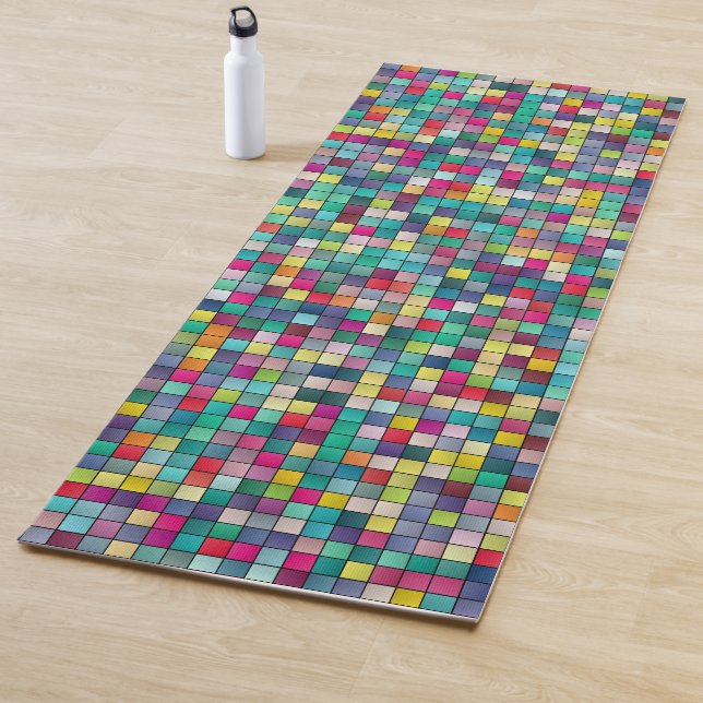 Colourful mosaic, geometric squares pattern yoga mat (In Situ)