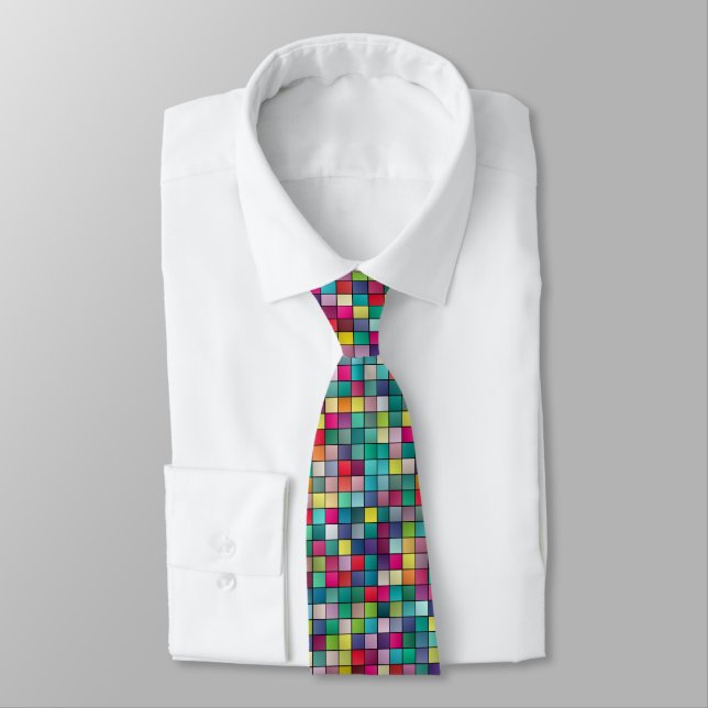 Colourful mosaic, geometric squares tie (Tied)