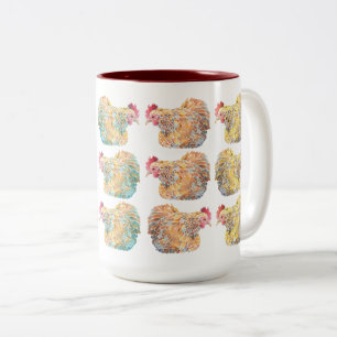 Colourful Mosaic Hens Two-Tone Mug
