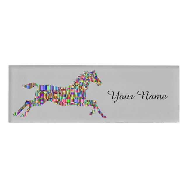 Colourful Mosaic Horse Riding School Name Tag (Front)