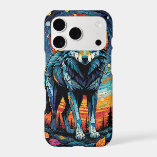 Colourful Mosaic Illustration of Majestic Wolf