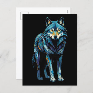 Colourful Mosaic Illustration of Majestic Wolf Holiday Postcard