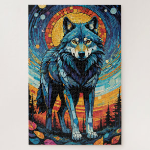 Colourful Mosaic Illustration of Majestic Wolf Jigsaw Puzzle