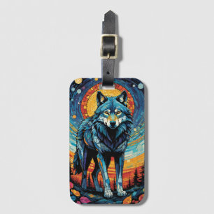 Colourful Mosaic Illustration of Majestic Wolf Luggage Tag