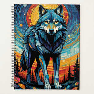 Colourful Mosaic Illustration of Majestic Wolf Planner