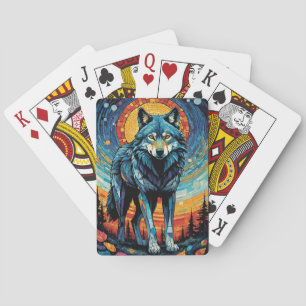 Colourful Mosaic Illustration of Majestic Wolf Playing Cards