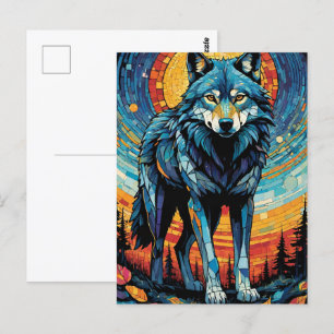 Colourful Mosaic Illustration of Majestic Wolf Postcard