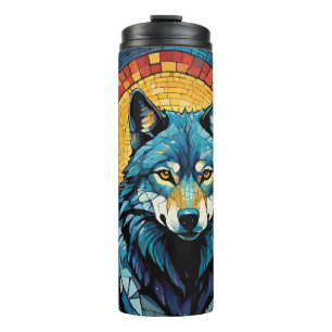 Colourful Mosaic Illustration of Majestic Wolf Thermal Tumbler