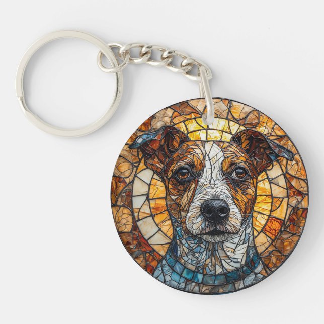 Colourful Mosaic Jack Russell Terrier Dog Key Ring (Front)