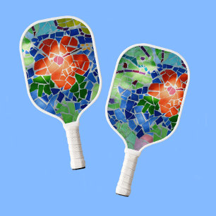Colourful Mosaic Koi Fish Red Flower Pickleball Paddle