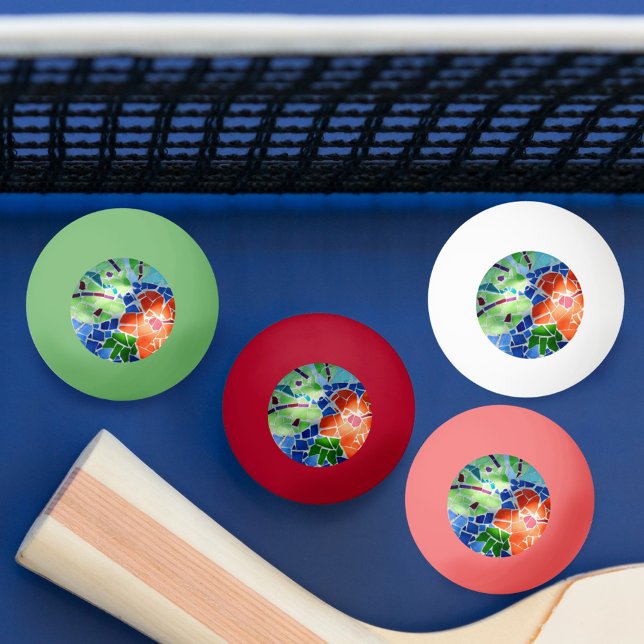 Colourful Mosaic Koi Fish Red Flower Ping Pong Ball (Creator Uploaded)