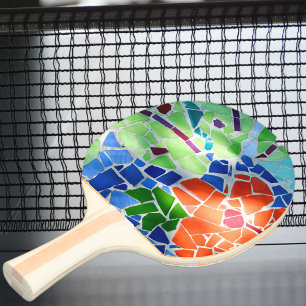 Colourful Mosaic Koi Fish Red Flower Ping Pong Paddle