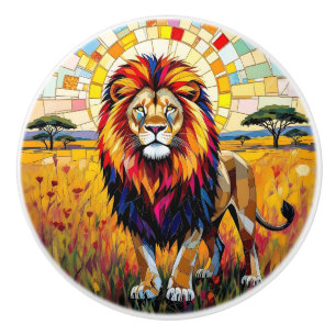 Colourful Mosaic Lion Ceramic Knob