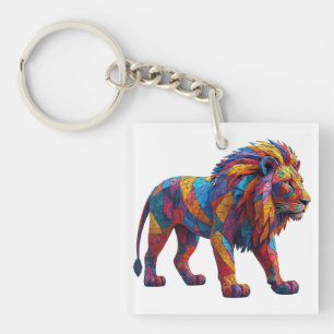 Colourful Mosaic Lion Sculpture Key Ring