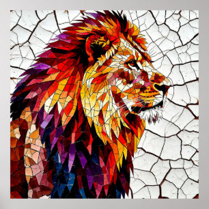 Colourful Mosaic Lion Sculpture Poster