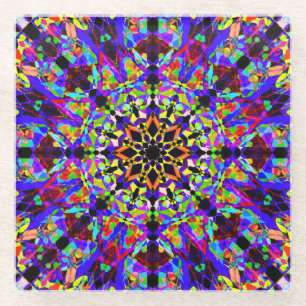 Colourful Mosaic Mandala Glass Coaster