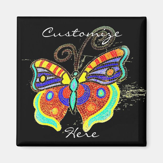 colourful mosaic mermaid black magnet (Front)