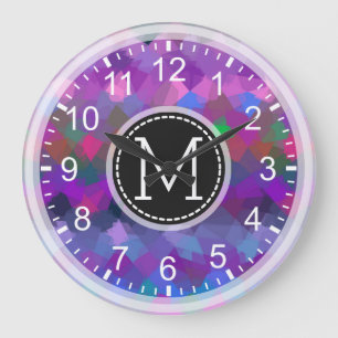 Colourful Mosaic Modern Monogram #15 Large Clock