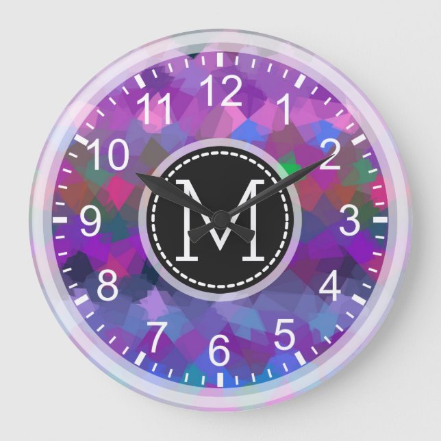 Colourful Mosaic Modern Monogram #15 Large Clock (Front)