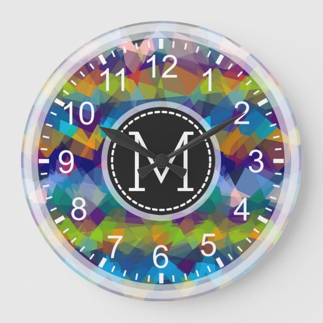Colourful Mosaic Modern Monogram #17 Large Clock (Front)