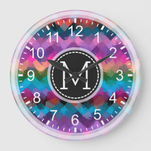 Colourful Mosaic Modern Monogram #2 Large Clock