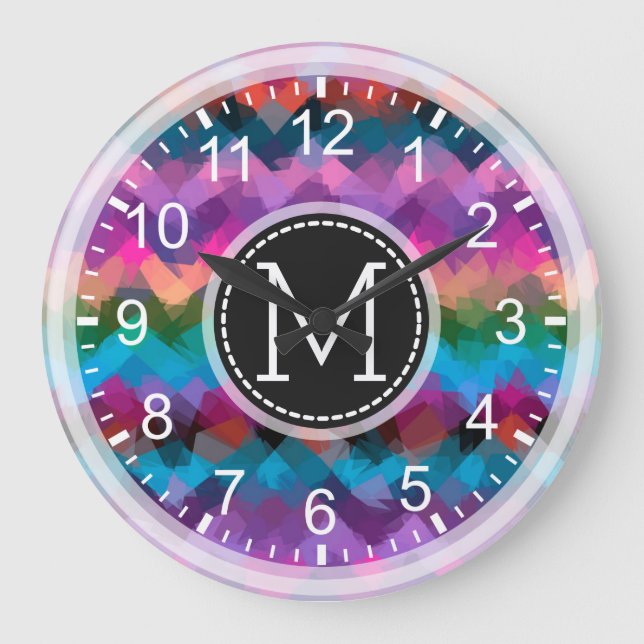 Colourful Mosaic Modern Monogram #2 Large Clock (Front)