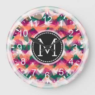 Colourful Mosaic Modern Monogram #5 Large Clock
