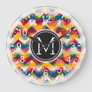 Colourful Mosaic Modern Monogram #6 Large Clock
