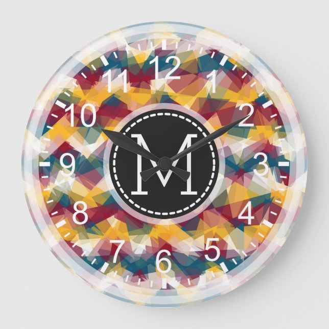 Colourful Mosaic Modern Monogram #6 Large Clock (Front)