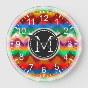 Colourful Mosaic Modern Monogram #7 Large Clock