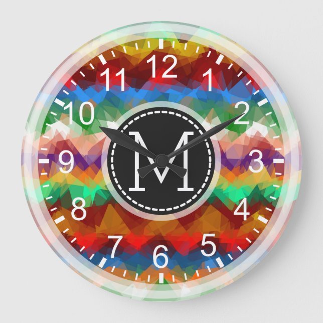 Colourful Mosaic Modern Monogram #7 Large Clock (Front)