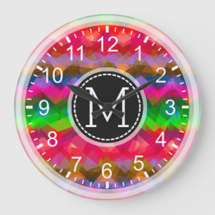 Colourful Mosaic Modern Monogram #9 Large Clock