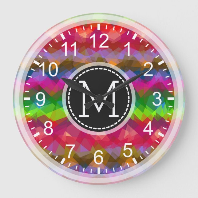 Colourful Mosaic Modern Monogram #9 Large Clock (Front)