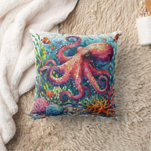 Colourful Mosaic Octopus Among Coral Reef Cushion