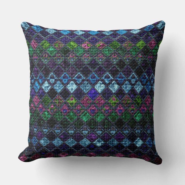 Colourful Mosaic Pattern Burlap Look #20 Cushion (Front)