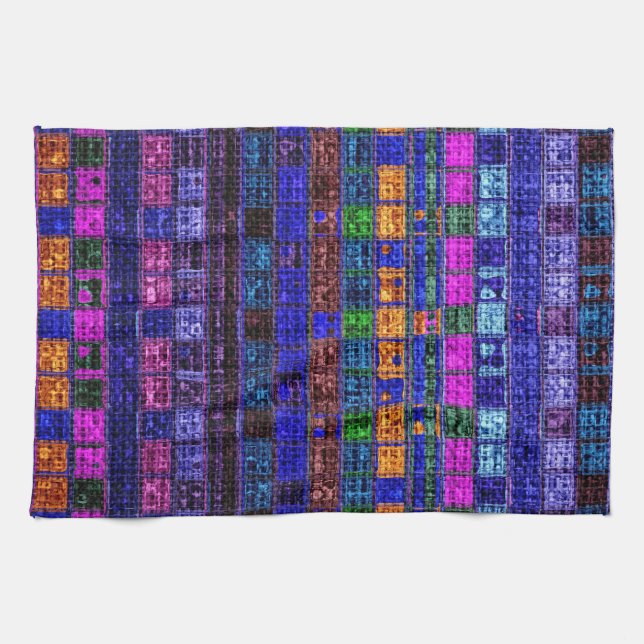 Colourful Mosaic Pattern Burlap Rustic #11 Tea Towel (Horizontal)