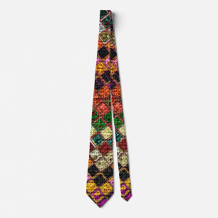 Colourful Mosaic Pattern Burlap Rustic #12 Tie