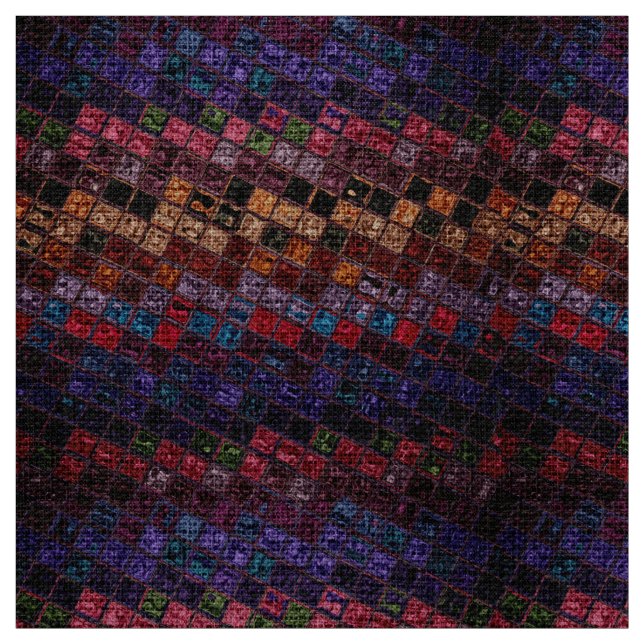 Colourful Mosaic Pattern Burlap Rustic #16 Fabric (Swatch)