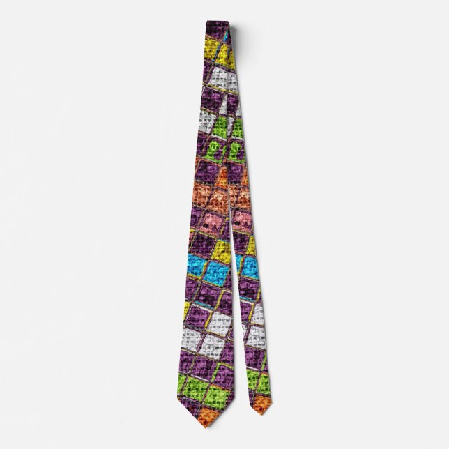 Colourful Mosaic Pattern Burlap Rustic #4 Tie (Front)