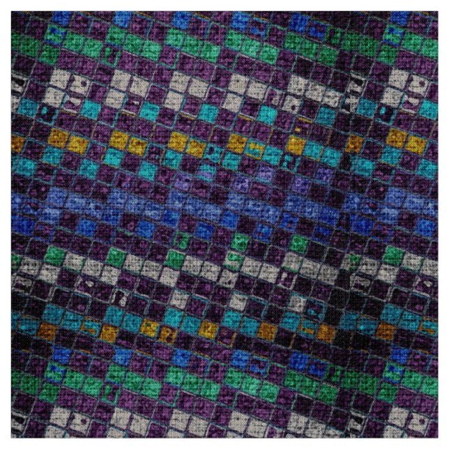 Colourful Mosaic Pattern Burlap Rustic #5 Fabric (Swatch)