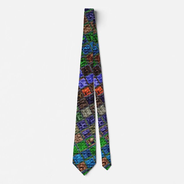 Colourful Mosaic Pattern Burlap Rustic #6 Tie (Front)