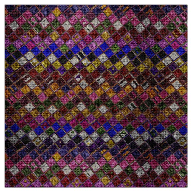 Colourful Mosaic Pattern Burlap Rustic #7 Fabric (Swatch)