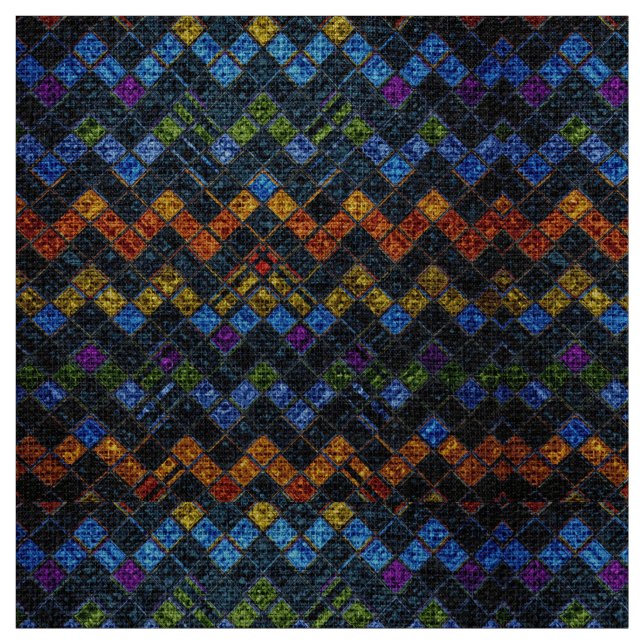 Colourful Mosaic Pattern Burlap Rustic #9 Fabric (Swatch)