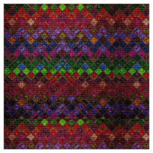 Colourful Mosaic Pattern Burlap Rustic Fabric