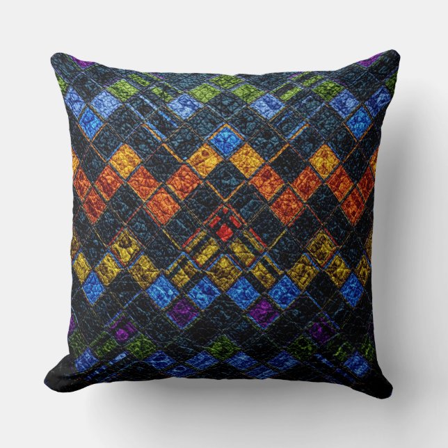 Colourful Mosaic Pattern Leather Look #9 Cushion (Front)