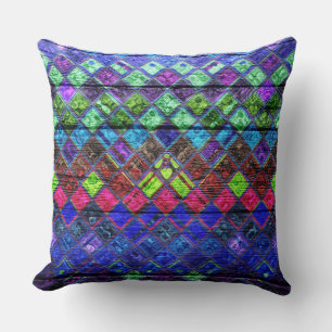 Colourful Mosaic Pattern Wood Look #2 Cushion