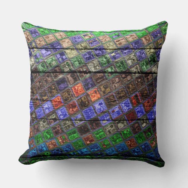 Colourful Mosaic Pattern Wood Look #6 Cushion (Front)