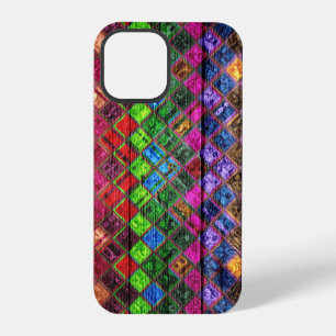 Colourful Mosaic Pattern Wood Look iPhone 12 Pro Case
