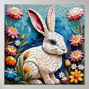 Colourful Mosaic Rabbit - Whimsical Animal Art Poster